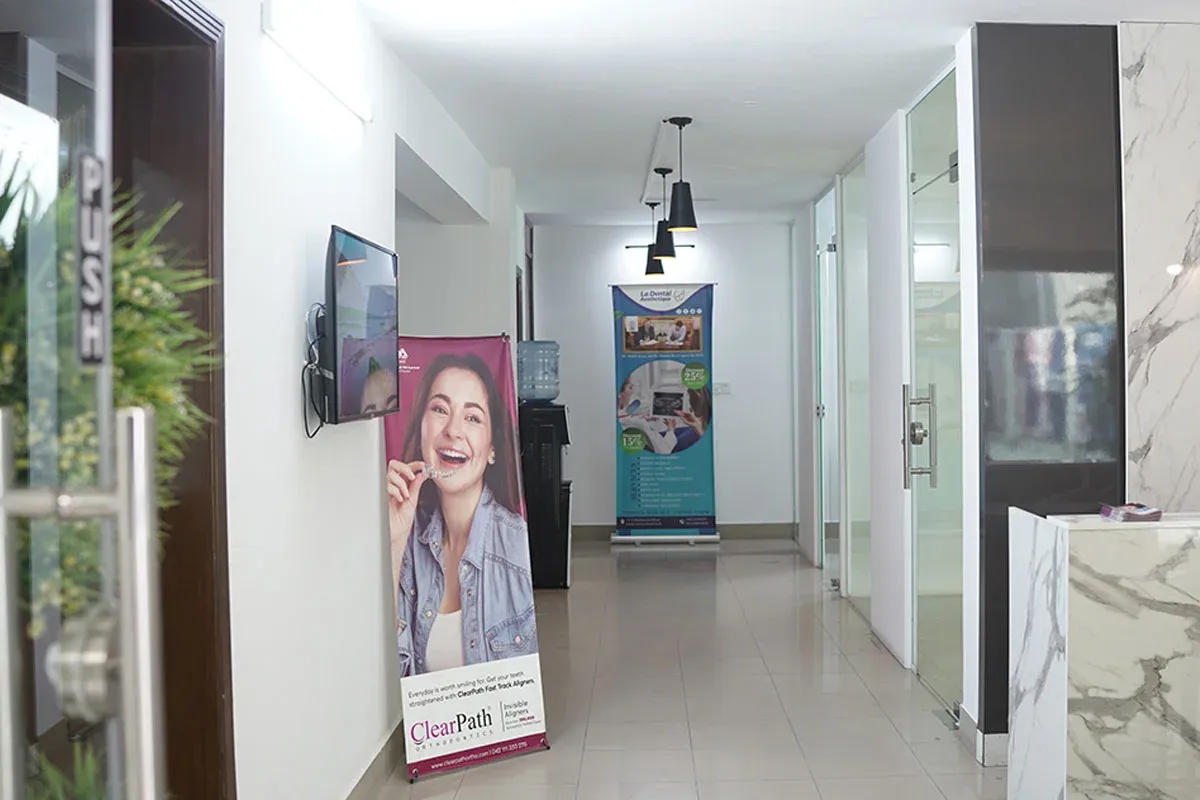 Bright corridor leading to the treatment rooms