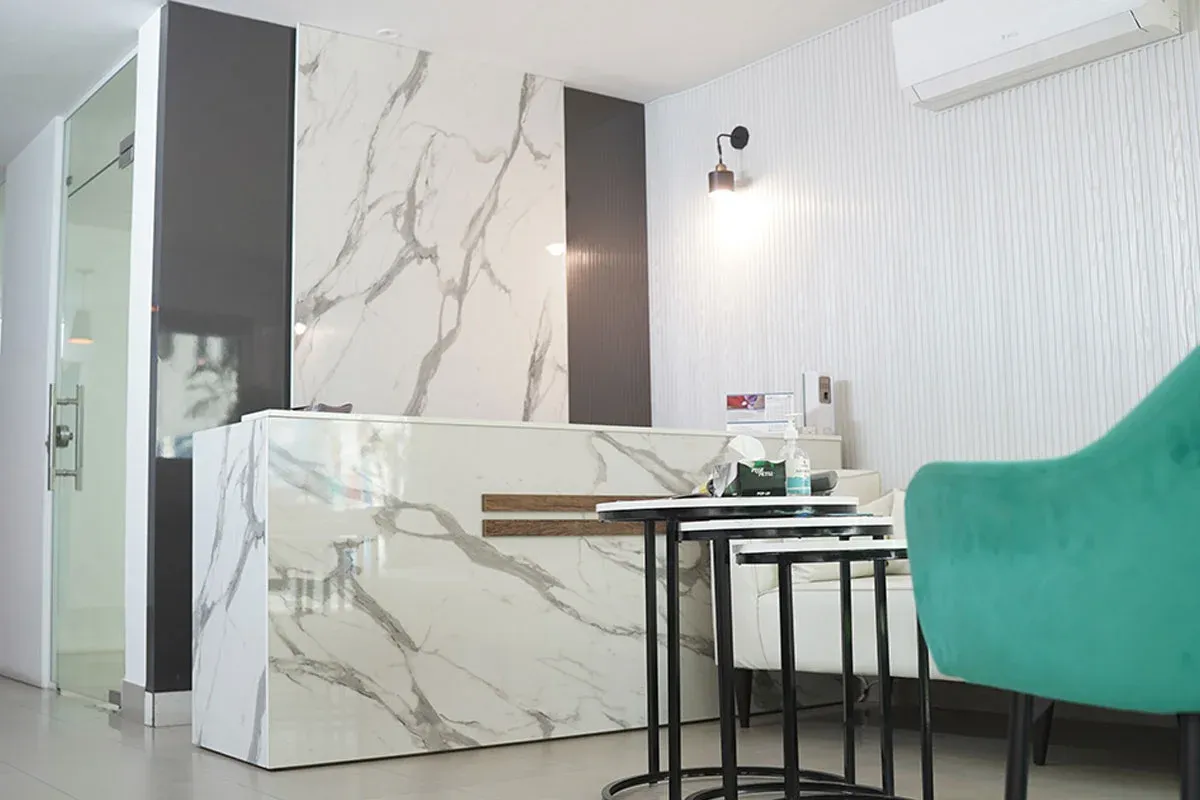 Marble reception desk at the clinic